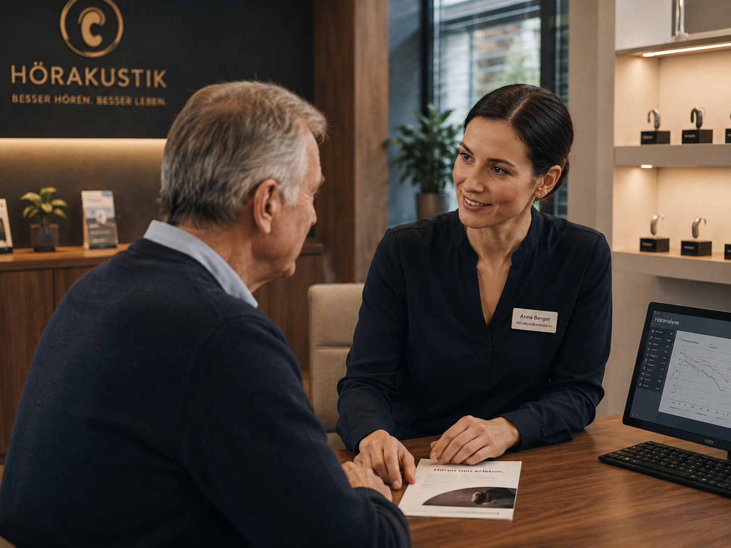 Nahaufnahme einer professionellen Hörgeräte-Anpassung